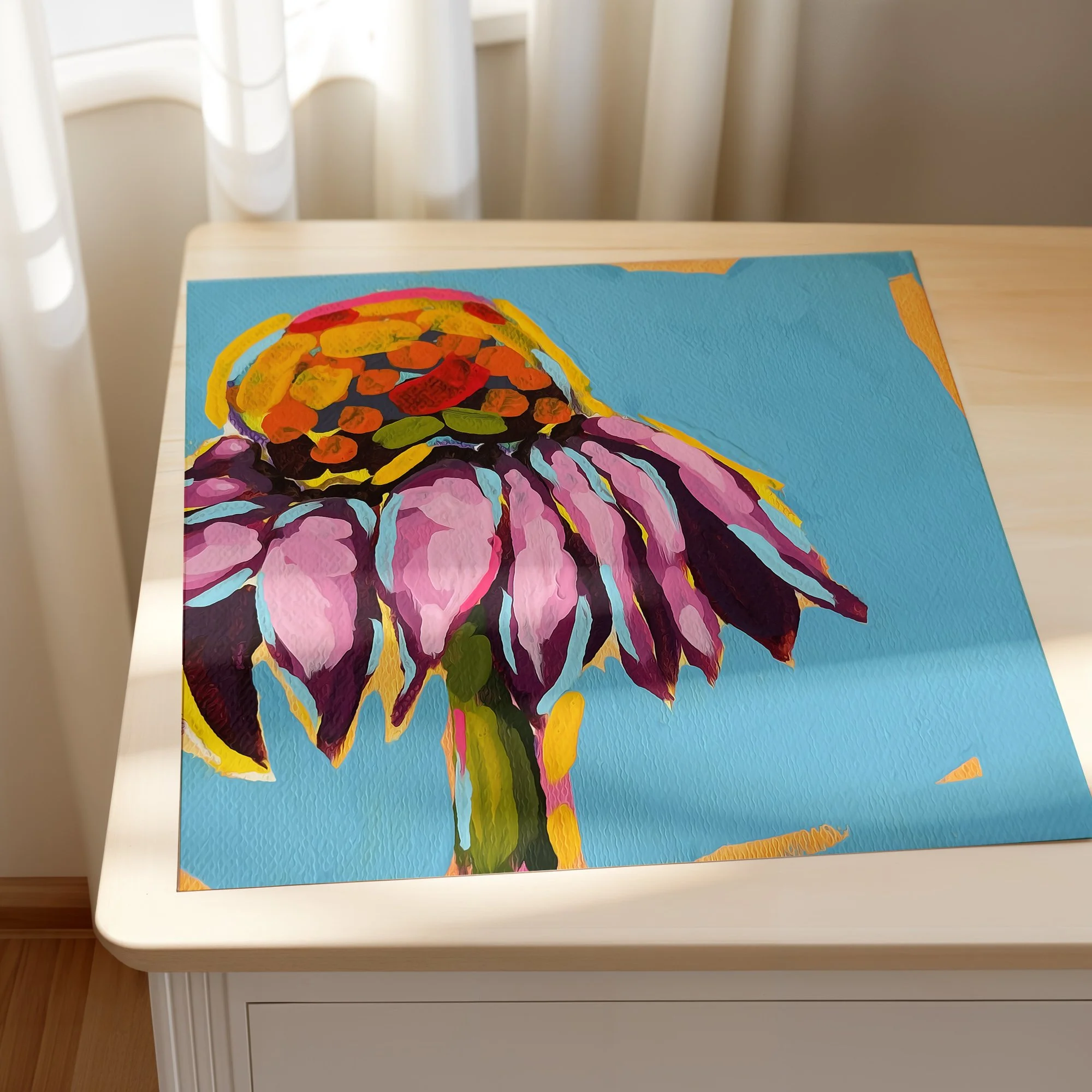 Lush Garden Delight: Expressive Purple Cone Flower Wall Art